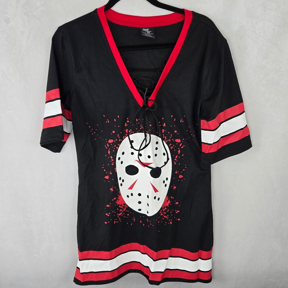 Friday the 13th Jason Voorhees Hockey Jersey Dress Lace Up Top Sexy Black Red XL